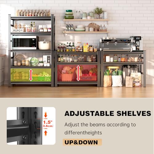 Image of 4-Tier Storage Shelves Organizer, Racks for Storage, Adjustable Metal Kitchen Shelving Loads 1600LBS, Portable Closet Shelving Unit, Kitchen Bakers Shelf Microwave Stand on, Black