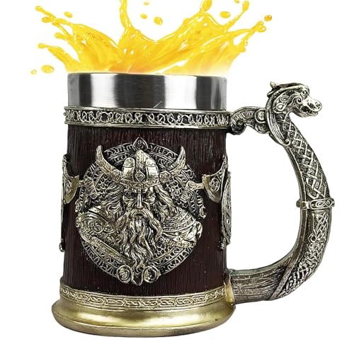 Tazas nórdicas medievales, taza de barril de whisky de acero inoxidable de 600 ml, taza de cerveza, taza de jarra de cerveza, taza de café fresco, taza de cerveza para decoración del día del padre,