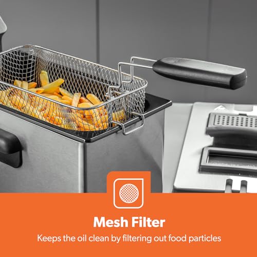 Geepas Deep Fat Fryer 3L | Food Grade Stainless Steel with Viewing Window and Safety Cut Out | Non-Slip, Easy Clean and Adjustable Temperature Control | Compact, 2100W | 2 Years Warranty, Silver - Image 6