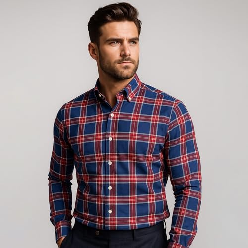 Image of BIGREAMS Premium 100% Cotton Checkered Unstitched Shirt Fabric For Men's - 0% Color Fade, Summer Shirt Piece, Breathable Fabric, 150 CM WIDE