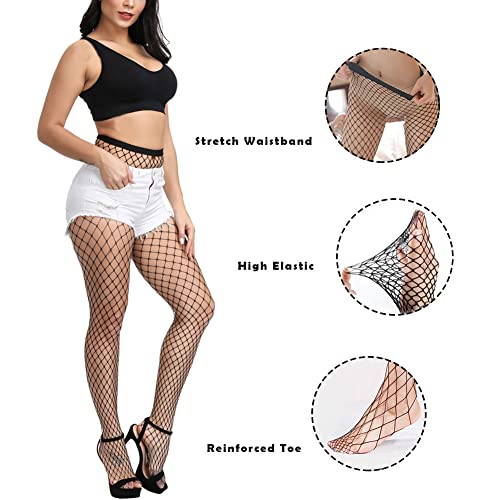 Image of Blostirno Women's High Waist Fishnet Stockings Tights Thigh Highs Pantyhose Sexy Stocking