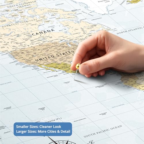 Image of IPIC - Custom Framed world map wall art, Push Pin Map Decor to Mark Travels, Personalized Artwork with Names and Message on, Oversize World Travel Map Print for Home, Office, Study, and RV