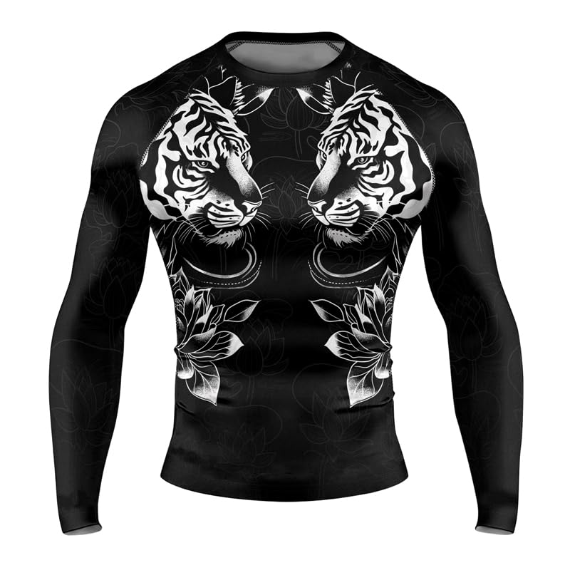 Tiger Men's Long Sleeve Rash Guard – Jiu Jitsu Rash Guards for Men, BJJ Compression Shirt for MMA & Grappling2