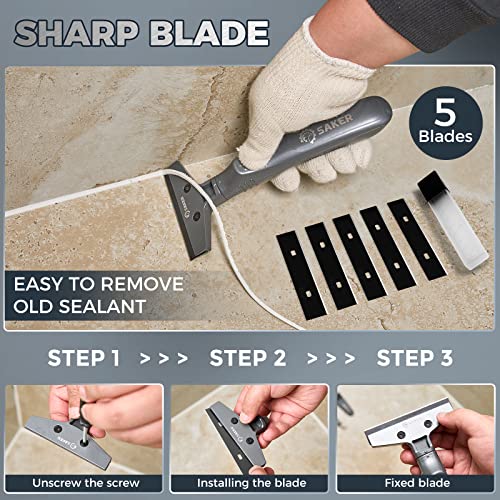 Saker Caulking Tool Kit-Aluminum 4 in 1 Sealant Finishing Tool Grout Remove Scraper Caulk Remover Glass Glue Angle Scraper for Bathroom,Kitchen,Floor,Window,Sink Joint,Frames Seal Silver - Thumbnail 5