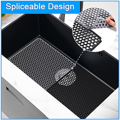 Silikon-Spülbeckenschutzmatte, hitzebeständige Protektoren für Küchenauskleidung, Spülbeckenmatte, rutschfeste Küche, wiederverwendbar & tragbar (Schwarz)