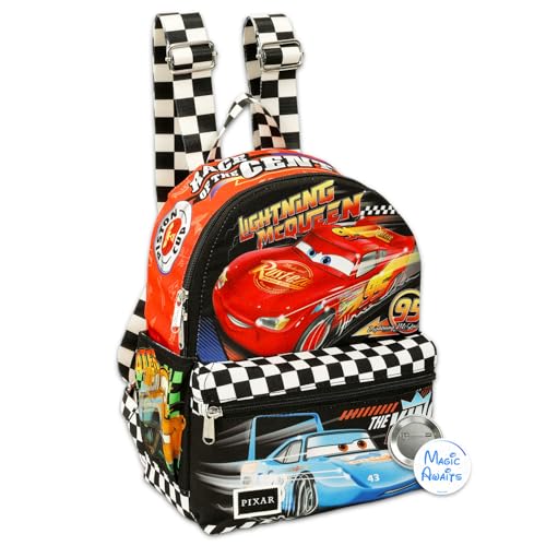 Disney Cars Mini Backpack for Women Teens Kids - 13 Lightning McQueen Mini Bag with Front Pocket Plus Button | Disney Cars Backpack Purse Bundle