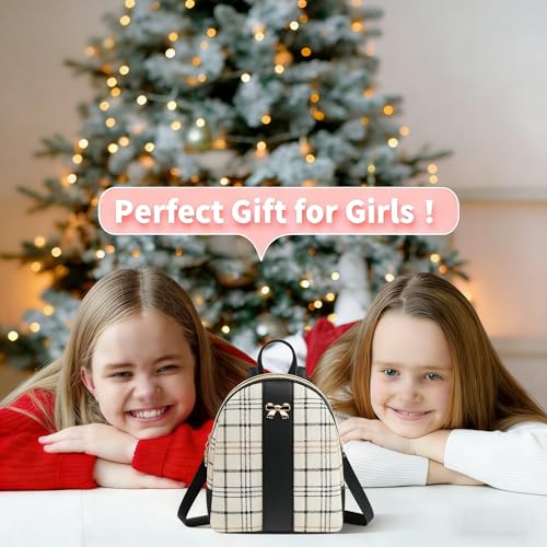 Image of NUWA Plaid Mini Backpack Purse - Cute Bow Lightweight 2-in-1 Crossbody Bag, Cell Phone Wallet Pouch, Ideal Gift for Women & Teen Girls, Everyday Casual Use (Black2)