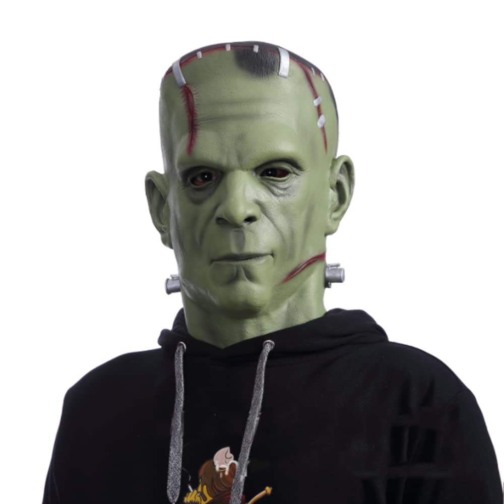 Dafatpig Frankenstein Latex Mask Green Monsters Full Head Masks for Adult Kids Cosplay Halloween Christmas Party