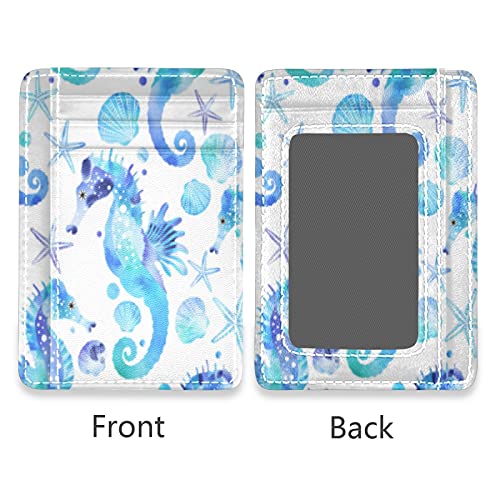 susiyo Blue Turquoise Seahorses And Starfishes Slim Minimalist Wallets Rfid Blocking Card Wallets PU Leather Front Pocket Wallets for Men and Women2