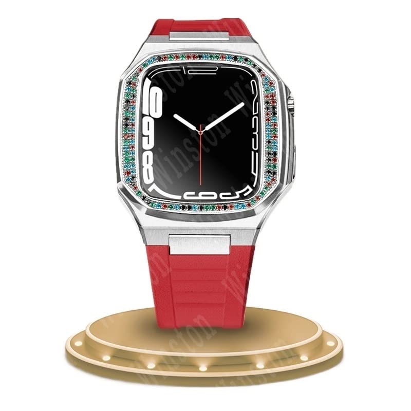 Bracelet de luxe pour Apple Watch 45mm strass et mod kit acier iWatch