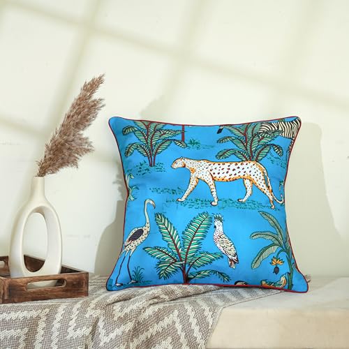 Image of Square Cushion Covers 16x16 inch Pack of 5 Decorative Throw Pillow Covers Printed Forest Theme for Home Decoration