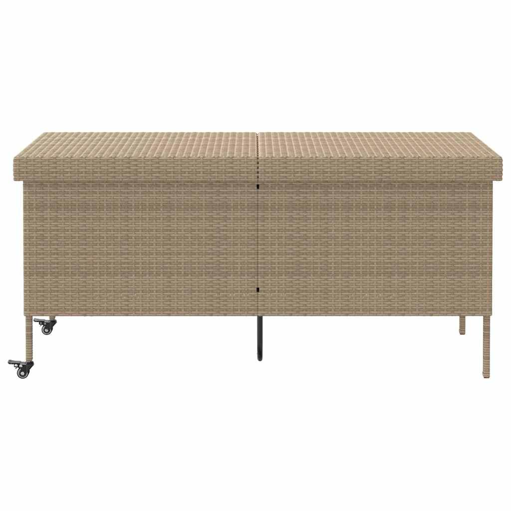 ACAGALA Gartenbox mit Rollen 160x55x75 cm, Auflagenbox aus Poly Rattan, UV-beständig, Gasdruckfeder, abnehmbarem & waschbarem Innenbeutel, Kissenbox Outdoor mit Deckel, Beige