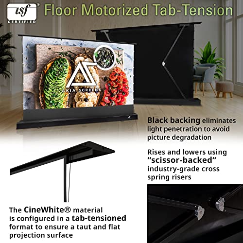 Image of Akia Screens 102 inch Motorized Floor Rising Projector Screen, Pull Up Tab-Tension CineWhite 4K 8K HDR Home Theater Movie Screen for UST Short Throw, Remote Control, AK-FMT102UH2-X