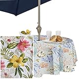 Calla Lily Multi Tropical Floral Summer and Spring Indoor/Outdoor Soil Resistant and Water Repellent Fabric Tablecloth - Patio, Picnic, BBQ, 70 Round Zippered Umbrella Hole Tablecloth, Multi