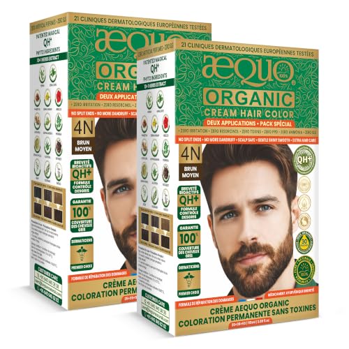 Image of Aequo Organic Permanent Hair Colour for Men | Organic Cream Hair Dye | Complete Hair Coverage | Ammonia Free | Light Brown, 115ml | Pack of 2