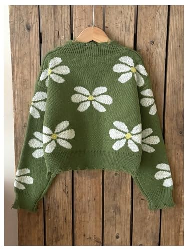 Image of BEAUDRM Girl's Cute Bow Sweater Crew Neck Long Sleeve Drop Shoulder Loose Pullover Tops