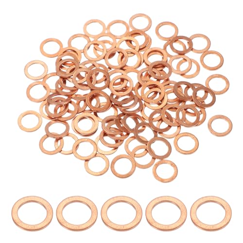PATIKIL M8 Copper Washer Sealing Ring, 100 Pieces 8mm ID 12mm OD 1mm Thickness Metric Flat Sealing Gasket Crush Washer for Screws Bolt Sump Plugs Oil Drain