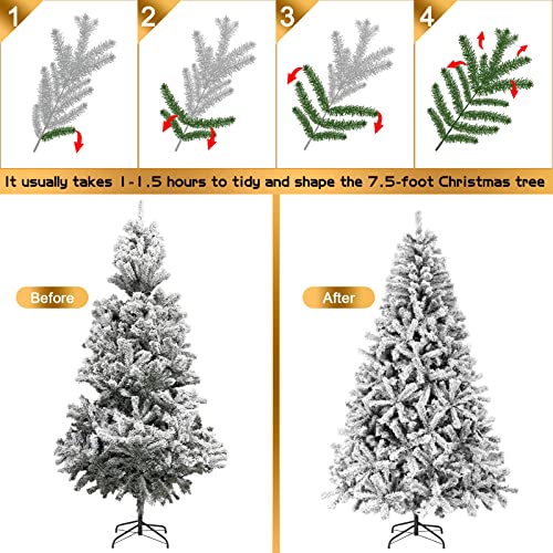 6 Ft Pre Lit Flocked Christmas Tree Artificial Xmas Tree With 216 Warm White Led Lights And 753 Frosted Branch Tips,Prelit Christmas Tree For Indoor Outdoor Yard Decorations #TOP2