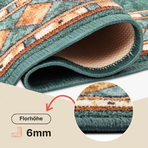 TAPISO Anti Rutsch Teppich Läufer rutschfest Brücke Meterware Grün Gelb Ornament Design Meliert Flur Küche Wohnzimmer 100 x 390 cm – Ansicht 4