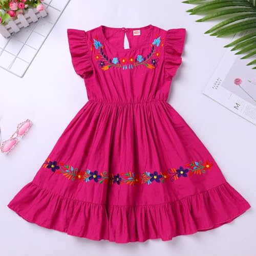 ABAFIP Baby Girls Toddler Mexican Embroidered Dress Ruffle Sleeveless Floral Cinco De Mayo Fiesta Dress2