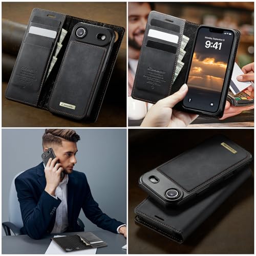 Étui portefeuille magnétique amovible compatible charge sans fil avec porte-cartes de sécurité