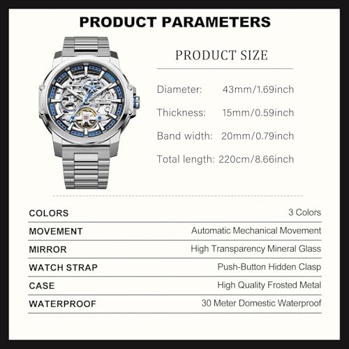 Image of FORSINING Men's Luxury Automatic Skeleton Mechanical Watch, Industrial Style Self-Winding Hollow Watches with Tourbillon & Luminous Function, Stainless Steel Strap Mens Wristwatch