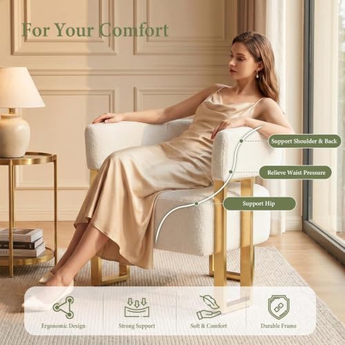 Image of STHOUYN Modern White Boucle Accent Chairs, Barrel Chairs for Living Room