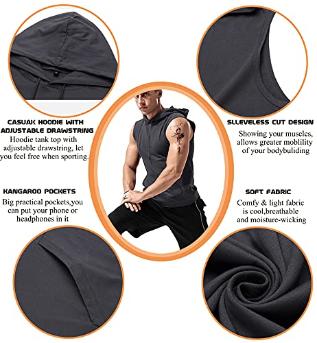 Image of Babioboa Men's Workout Hooded Tank Tops Sleeveless Gym Hoodies Bodybuilding Muscle Cut Off T-Shirts