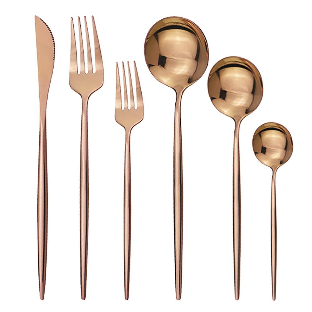 Ménagère couteaux de fourchette cuillère acier inoxydable 6 pièces couleur rose
