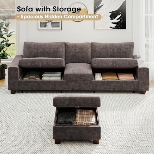 Image of Couchus 112 inch Convertible Storage Sectional Sofa,L Shaped Couch with Storage Ottoman,Multi-Functional Reversible Sofa with Huge Storage Space, Breathable Fabric(Dark Grey)