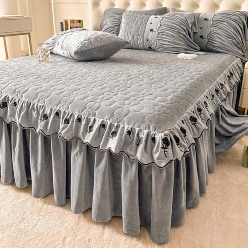 Juego de Tres Piezas de Colcha con Volantes y Falda de Cama, Mezcla de poliéster y algodón, Suave y Transpirable, con Elegantes Bordes con Volantes(06,180x220cm)