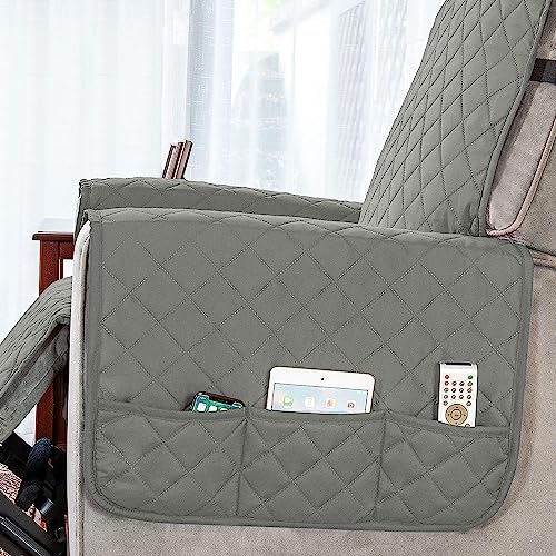 Image of HOKIPO 100% Waterproof Quilted Recliner Cover for 1 Seater with Side Pockets, Light Grey (AR-4971-LGRY)
