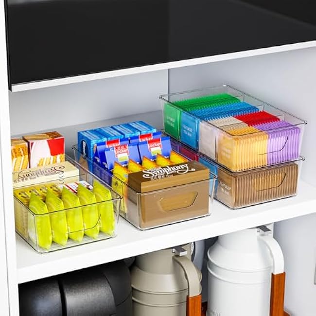 Stackable 6 Pack Snack Organizer for Pantry Shelf,Clear Pantry Organizers and Storage Bins for Fridge,Office,Cupboard,Plastic Pantry Snack Organizer For Breast Milk,Tea Bag,Food Storage Containers