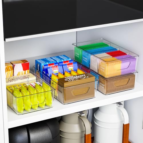 Image of Stackable 6 Pack Snack Organizer for Pantry Shelf,Clear Pantry Organizers and Storage Bins for Fridge,Office,Cupboard,Plastic Pantry Snack Organizer For Breast Milk,Tea Bag,Food Storage Containers