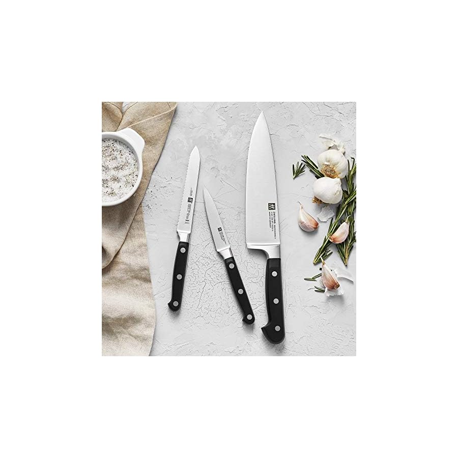 ZWILLING Professional S 3-Piece Razor-Sharp German Starter Knife Set, Made in Company-Owned German Factory with Special Formula Steel perfected for almost 300 Years, Dishwasher Safe,Black
