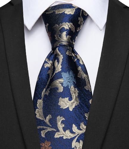 Image of YourTies Blue Ties for Men Silk Floral Men's Necktie Woven Jacquard Formal Business Party Wedding Designer