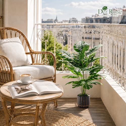 Image of Der Rose 28'' Fake Plants Tall Artificial Monstera Faux Plants Indoor Outdoor Tree for Living Room Home House Decor (Pack of 3)