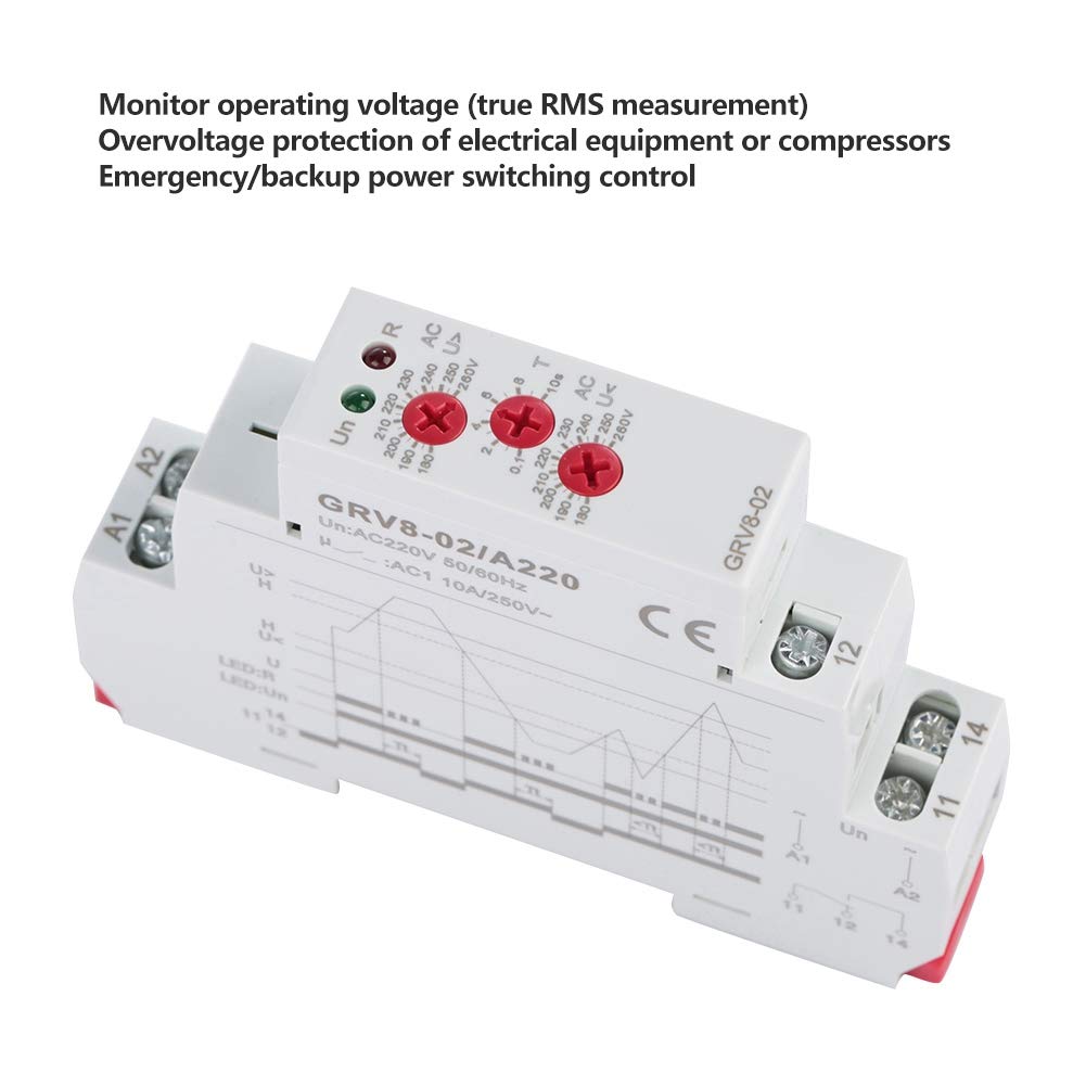 Relais de Surveillance de Tension, GRV8-02 Relais de Contrôle de Tension Monophasés pour Equipement Electrique ou Compresseurs, Contrôle(GRV8-02/A220)