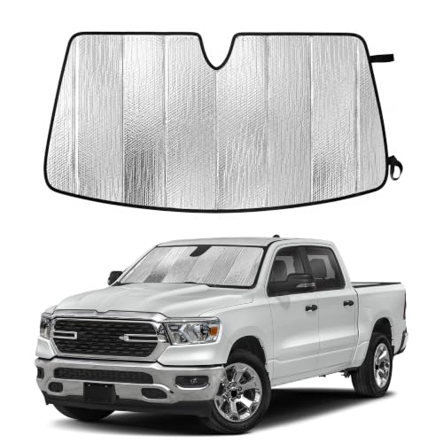 Image of EcoNour Foldable Sun Shade Fit for Dodge Ram 1500 2019-2024 2025 2026 | Accordion Windshield Sun Shade, Front Car Window Shades Sun Visor, Blocks UV Rays & Heat, Car Accessories