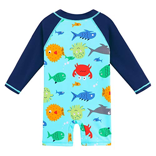 Image of HUAANIUE Toddler Boy Swimsuit Rashguard One-Piece Swimwear 0-6 Years | UPF 50+ sun protection, front zipper with chin guard, 4-way stretch quick-dry fabric, flatlock seams anti-chafing