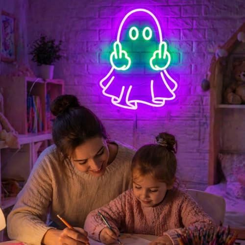 Image of Neon Sign, Ghost Neon Signs for Wall Decor LED Signs Neon Light | Ghost Neon Sign, Purple Led Sign for Bedroom, Gaming Room, Man Cave, Party, Bar, Halloween Decor, Boys Gift, USB Powered