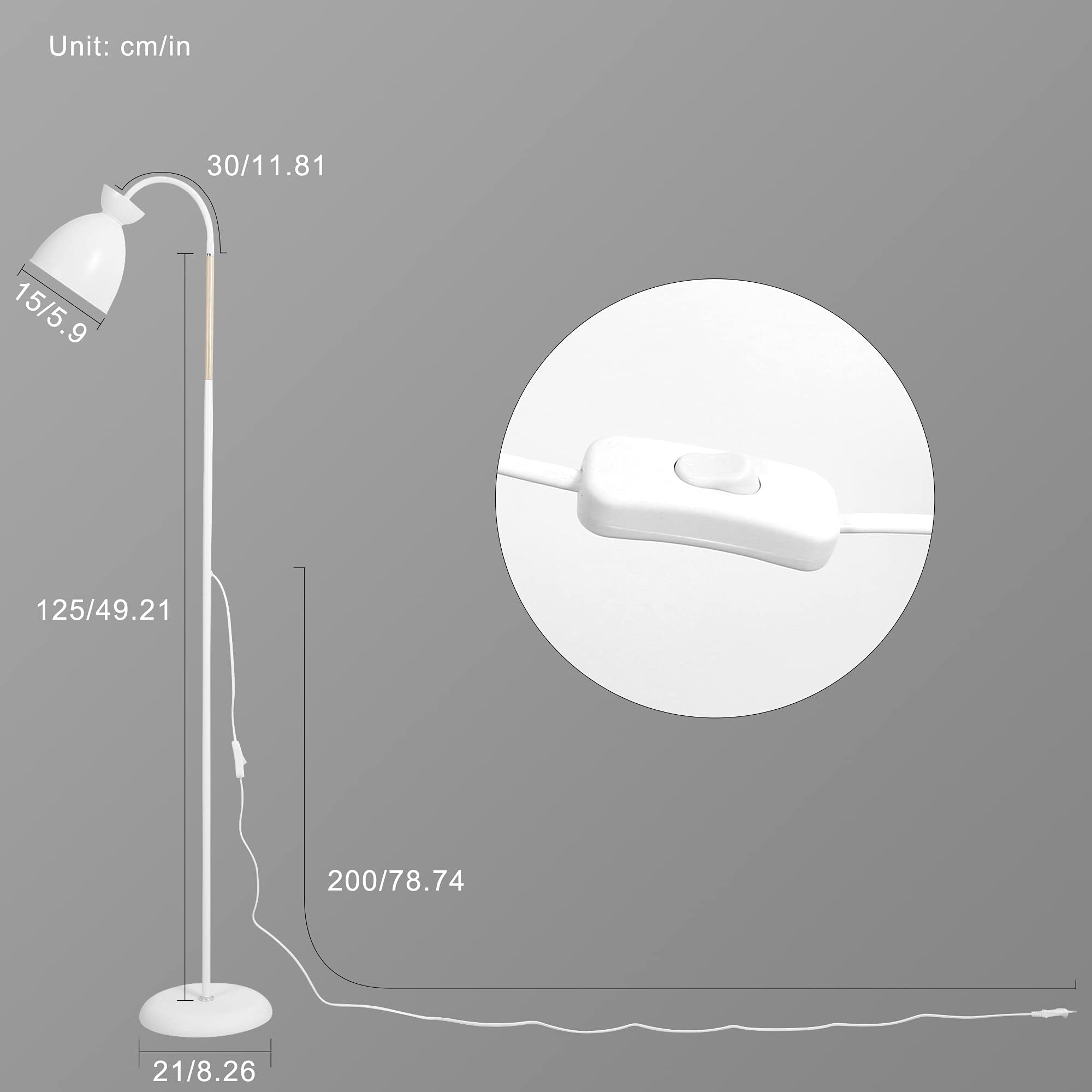 Amdelne Lampada da Terra Vintage in Metallo, E27 MAX 60W Luce da Lettura LED con Lampadina Esclusa, Bianco Piantana Luce Regolabile H 159 cm Design per Salotto, Camera da Letto, Ufficio, Studio