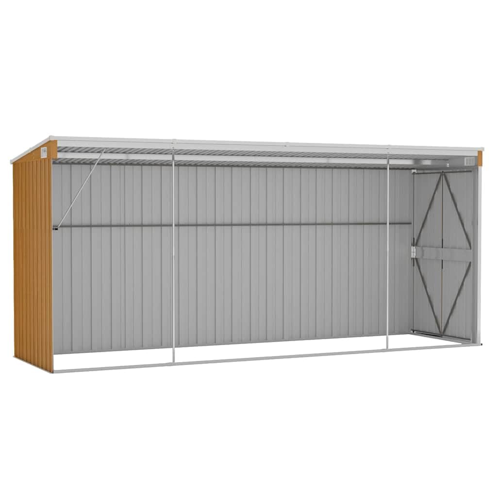 Wandmontiertes Gartenhaus Braun in Holzoptik aus verzinktem Stahl 118 x 382 x 178 cm mit Doppeltüren, Kunststoffgriff, abschließbar für Werkzeug, Rasenmäher, Terrasse und Gartenlagerung