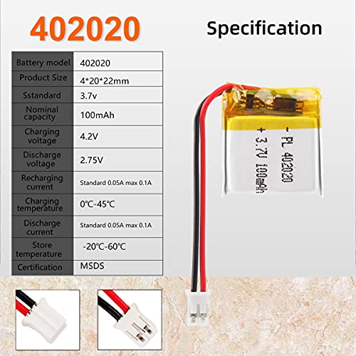 3.7V 100Mah 402020 Lipo Battery Rechargeable Lithium Polymer Ion Battery Pack With Ph2.0Mm Jst Connector #TOP2
