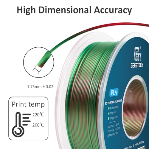 Image of Geeetech Silk PLA Filament 1.75mm Silk Dual Color Filament, Coextrusion Dichromatic Metal-Like Shiny Consumable 1kg (2.2lbs) 1 Spool, Dimensional Accuracy + /- 0.02 mm, Green Red