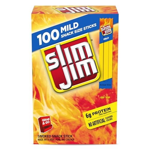 Slim Jim Smoked Meat Sticks, Mild Flavor, 6g Protein Per Serving,...