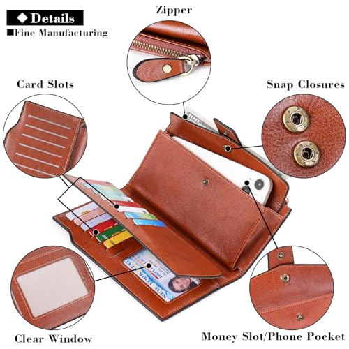 SENDEFN Women Leather Wallets RFID Blocking Clutch Card Holder Ladies Purse with Zipper Pocket2