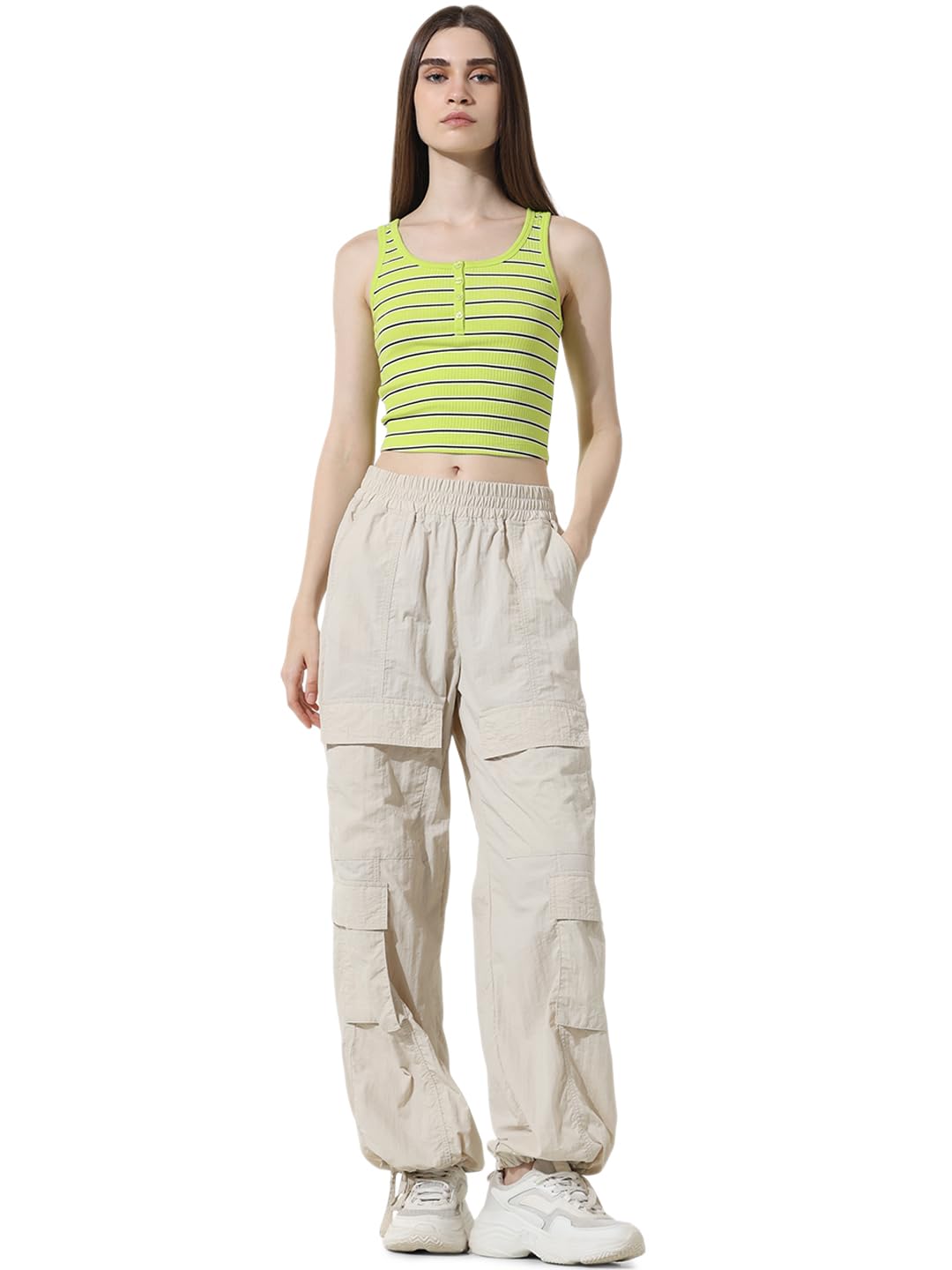 Horizontal Striped Sleeveless Cotton Fitted Crop Top-image-7