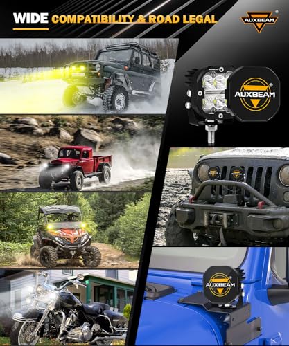 Image of Auxbeam XP-Ultra Series 3 inch LED Offroad Lights with DRL & Turn Signal 2-Pack | Amber & White 2 Color, Spot Flood Combo, 84W 9600LM, Yellow /Black Covers, 3x3 LED Pod Lights, for ATV Toyota Chevy Ram Ford
