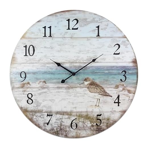 Young's Inc Wood Sand Piper Wall Clock - Wall Clocks for Living Room Decor - Functional and Decorative Beach, Lake, and Farmhouse Wall Clock - 23" W x 23" H